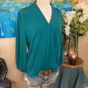 Wrap v neck blouse sexy teal wrap v neck blouse